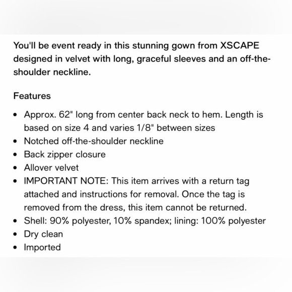 Xscape Elegant velvet Navy off shoulder Maxi Dress size 6 New with tag - Picture 9 of 9